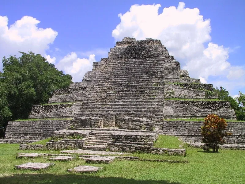 Stone temple platform at Chacchoben archaeological site
