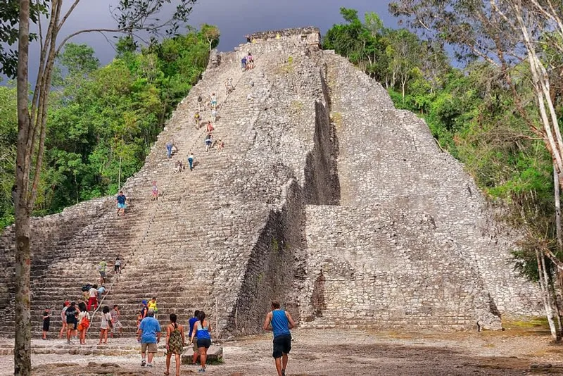 Stone steps rising up the Nohoch Mul pyramid at Coba