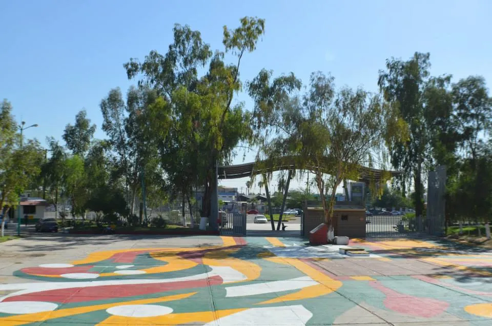 Shaded lawns and walking paths in Vicente Guerrero Park in Mexicali