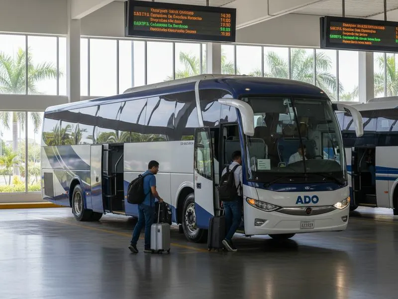 ADO bus at a Mexican bus terminal