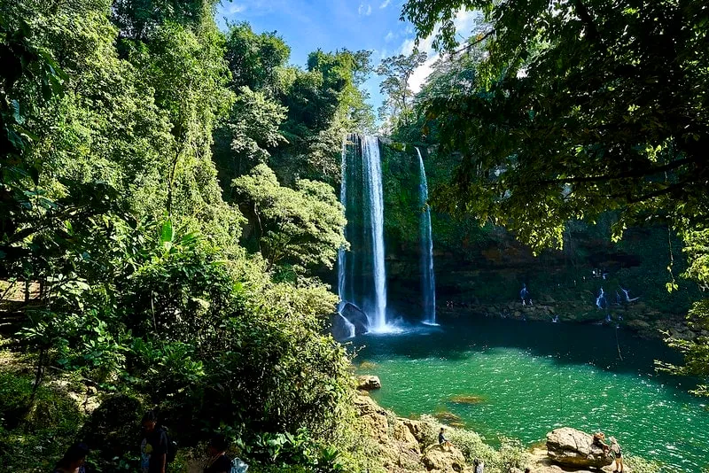 Waterfall near Palenque in February with dry-season route planning