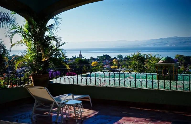 Ajijic Mexico lakefront view of Lake Chapala from the malecón promenade