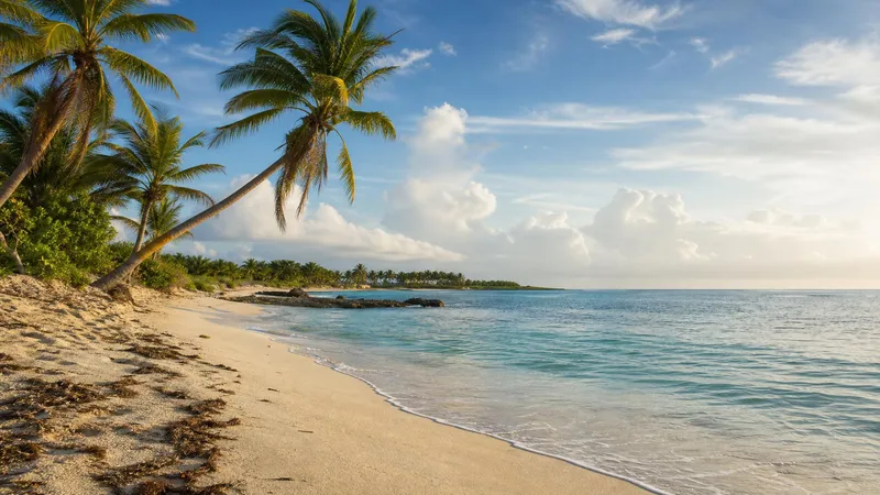 Akumal Bay in October with turquoise water, palms, white sand, and late rainy-season Riviera Maya weather