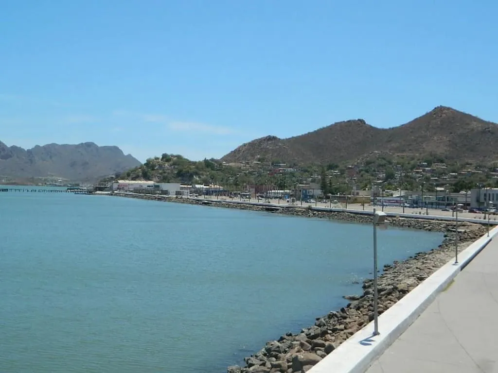 Guaymas waterfront boardwalk with palms and harbor views near Kino Bay