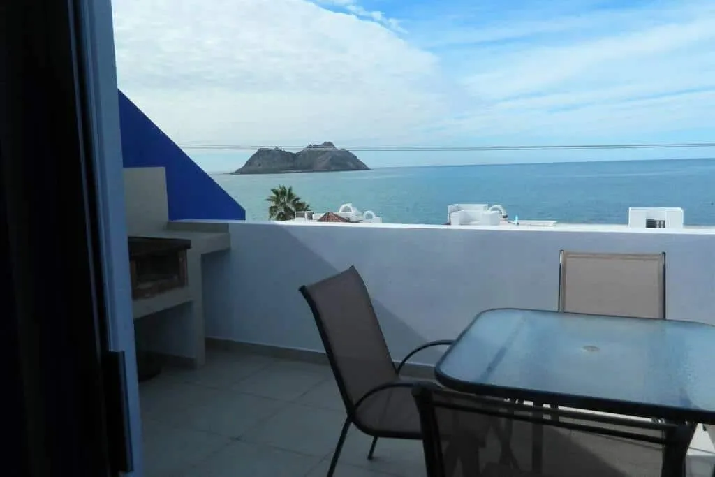 Small hotel buildings and vacation rentals near the Kino Bay waterfront