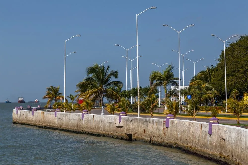 Ciudad del Carmen island coast with mangroves and open water