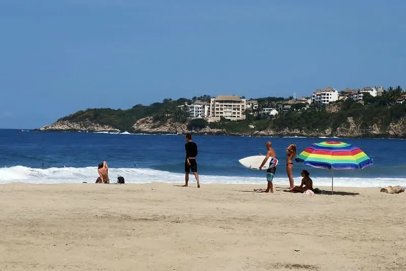 Wide Zicatela surf beach with open Pacific waves