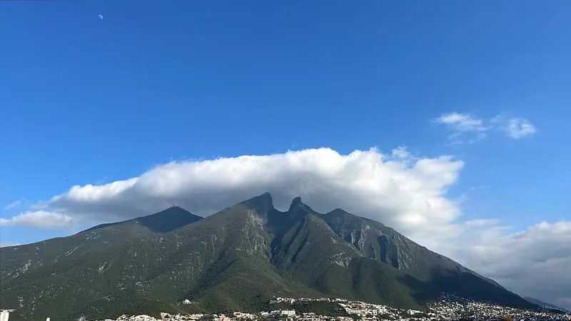 Cerro de la Silla mountain behind Monterrey skyline
