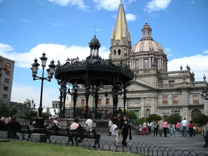 Guadalajara Cathedral towers above Plaza de Armas
