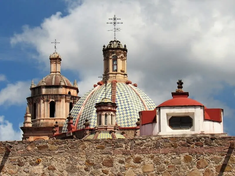 San Luis Potosi cathedral and Plaza de Armas at dusk