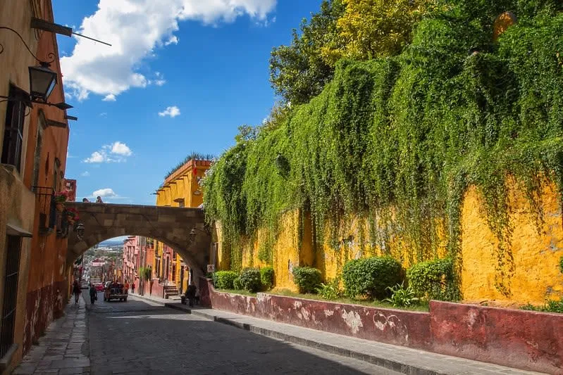 Colorful San Miguel de Allende street with colonial facades