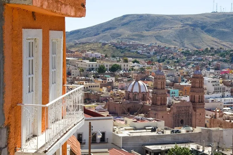 Zacatecas cathedral and pink quarry buildings in the historic center