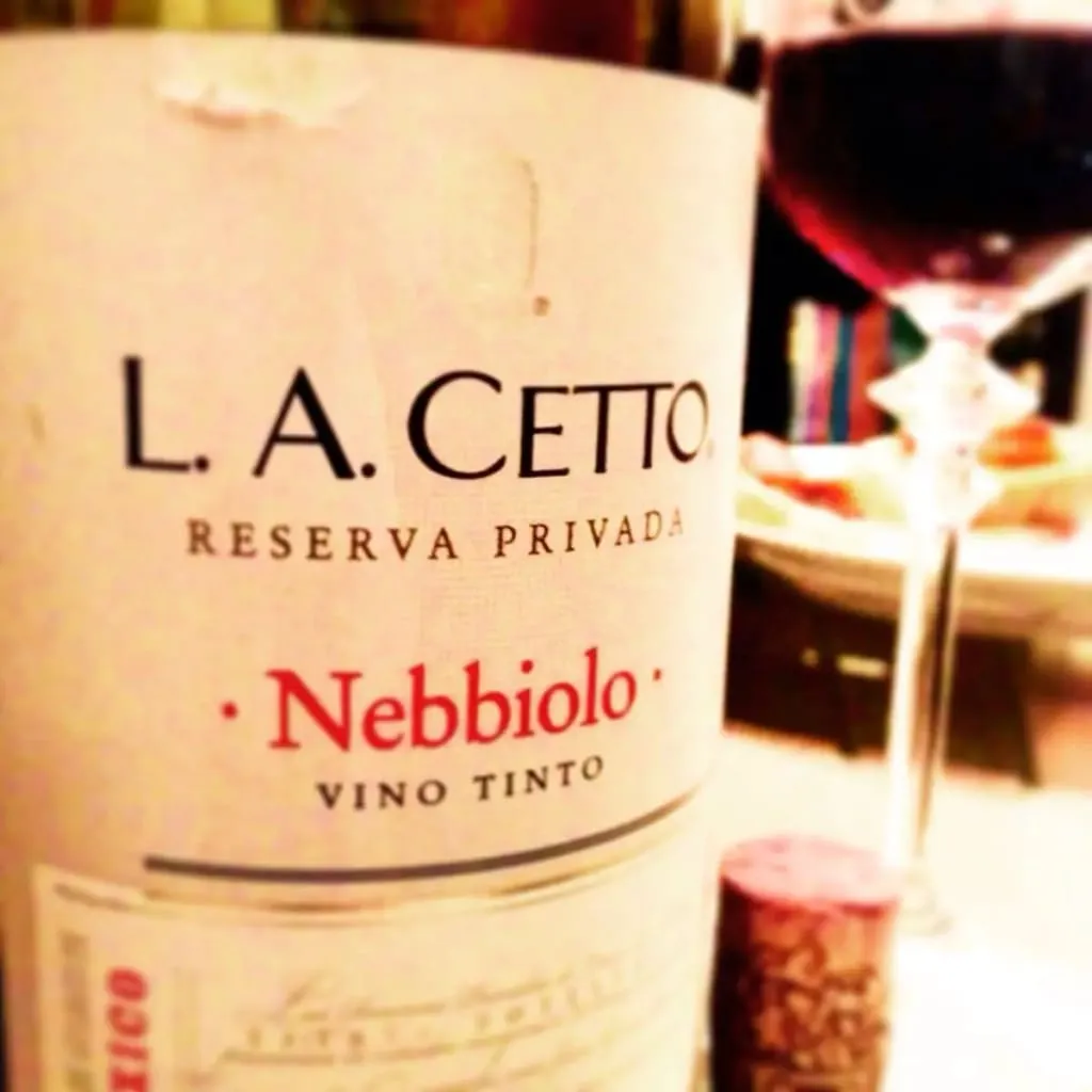 Wine bottle label and red wine glass
