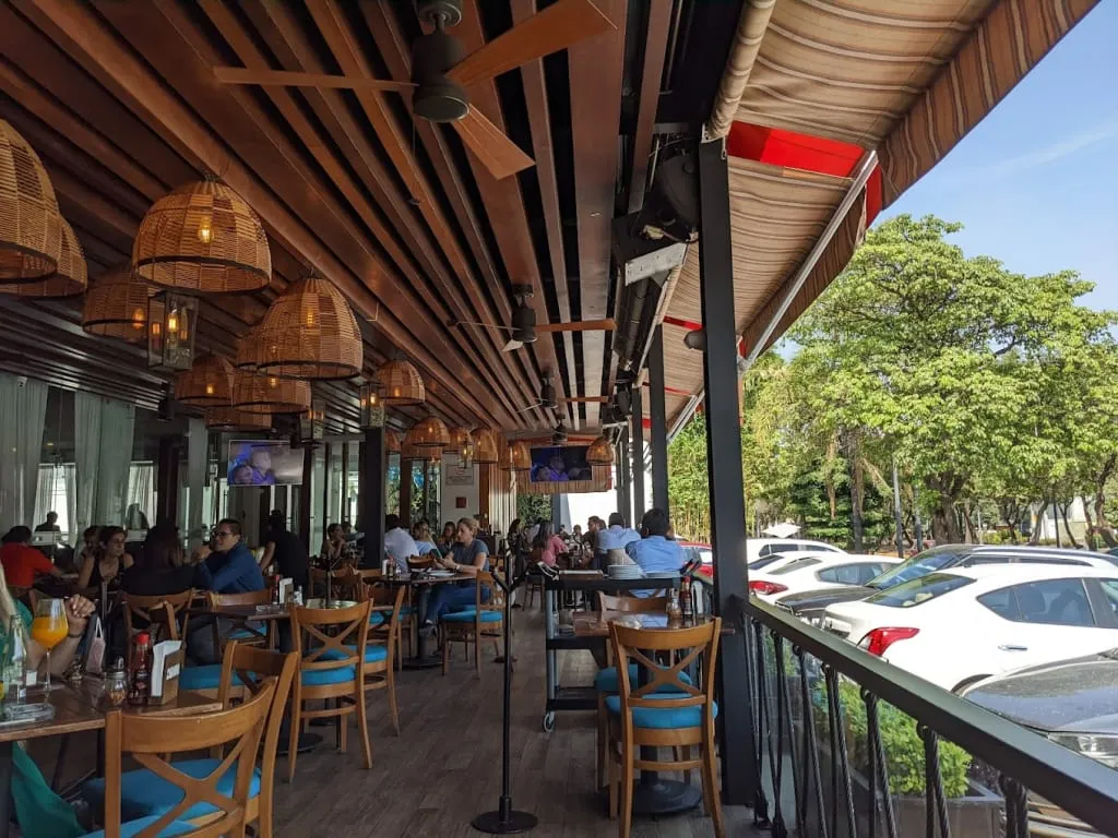 Cabanna seafood restaurant table with shrimp and coastal dishes