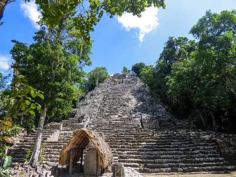 Coba jungle pyramid rising above trees in Quintana Roo