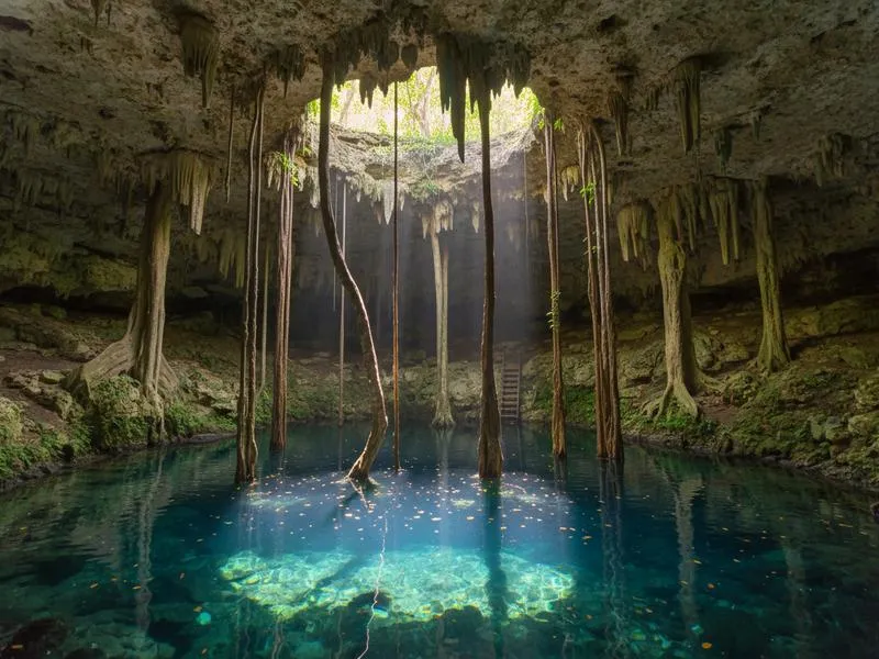 Clear Yucatán cenote water as an April heat break near an Izamal road trip