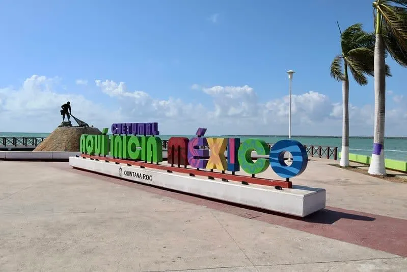 Chetumal boardwalk path along the calm bay and mangrove shoreline