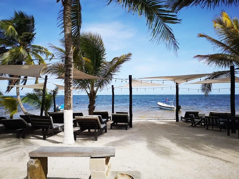 Mahahual beach with turquoise Caribbean water near Chetumal