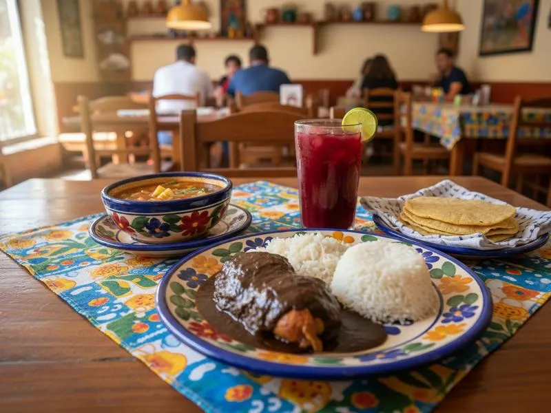 Set lunch menu (comida corrida) at a Mexican restaurant showing price in pesos on a chalkboard