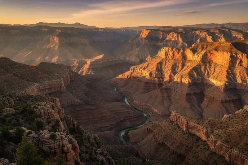 Layered Copper Canyon cliffs under clear winter light