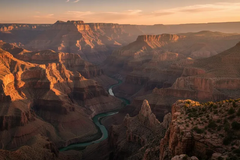 Green Copper Canyon cliffs and pine ridges under clear autumn light