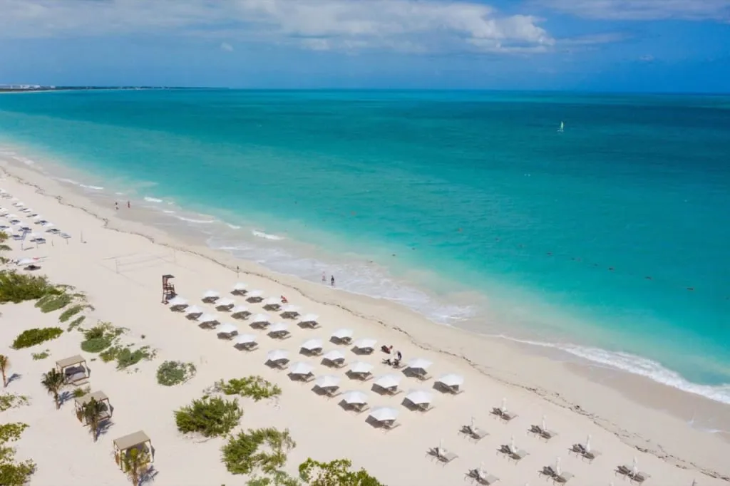 Luxury Costa Mujeres hotel terrace facing the Caribbean shoreline