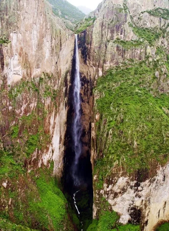 Piedra Volada waterfall at 453 meters plunging into Candamena Canyon near Creel Chihuahua, tallest in Mexico