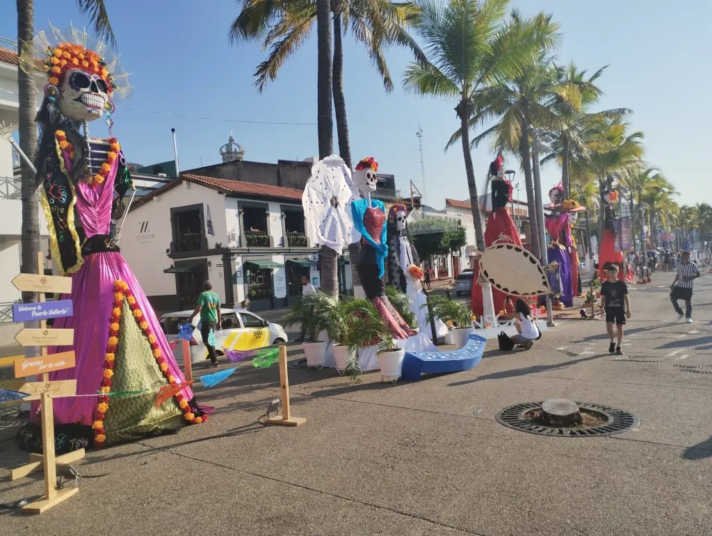 Puerto Vallarta Catrina parade with families on the Malecón