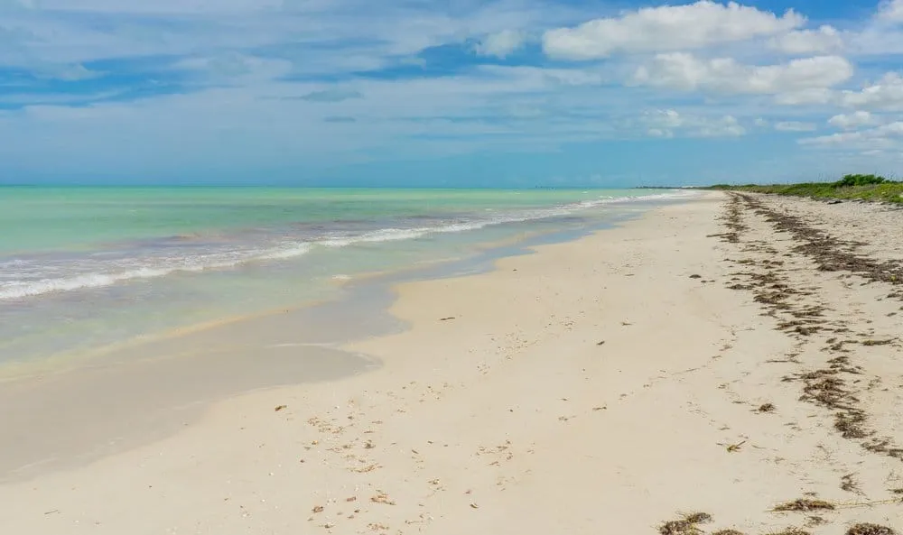 Quiet Cancunito Beach with pale sand and shallow clear water