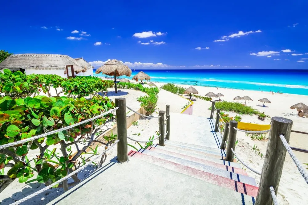 Cancun beach skyline with turquoise Caribbean water