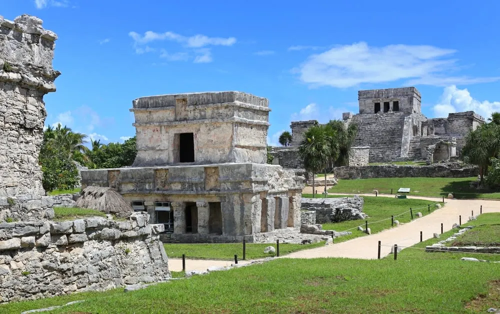 Tulum coastline with palms and Riviera Maya beach scenery