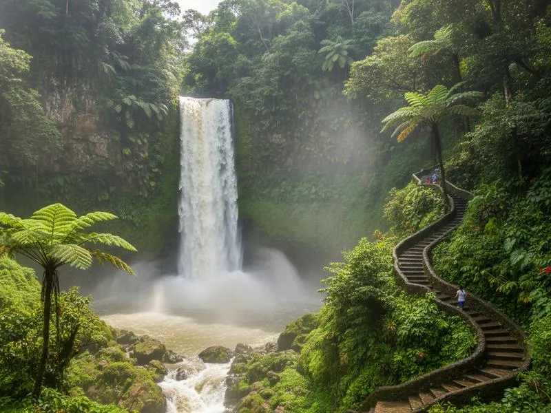 Eyipantla waterfall pouring through lush vegetation after summer rain