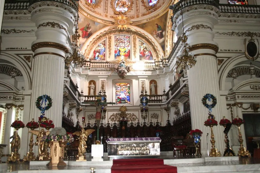 Interior of Guadalajara Cathedral with ornate baroque architecture and high ceilings in Jalisco, Mexico