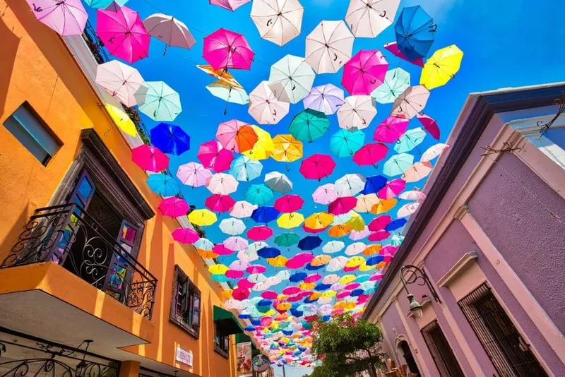 Tlaquepaque near Guadalajara with November artisan streets and Day of the Dead atmosphere