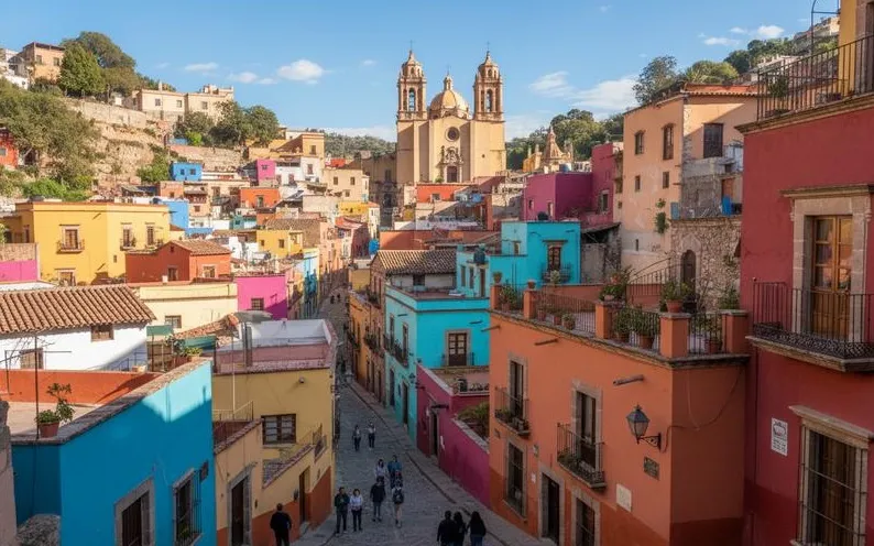 Colorful Guanajuato hillside view representing easy road trips from a central Bajio base