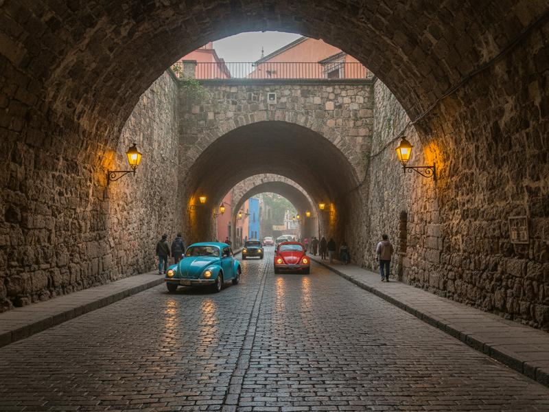 Guanajuato's underground tunnel road system, carved through former flood channels beneath the colonial city