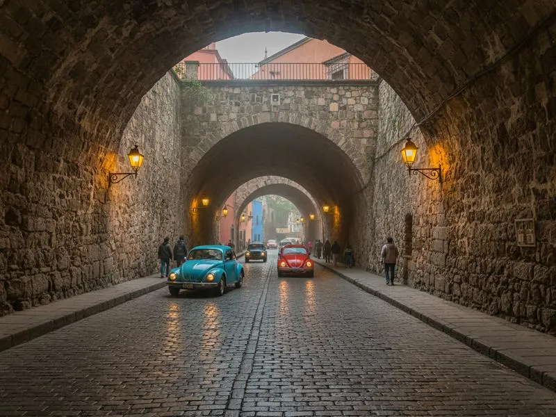 Guanajuato underground tunnel road for April hotel-base planning