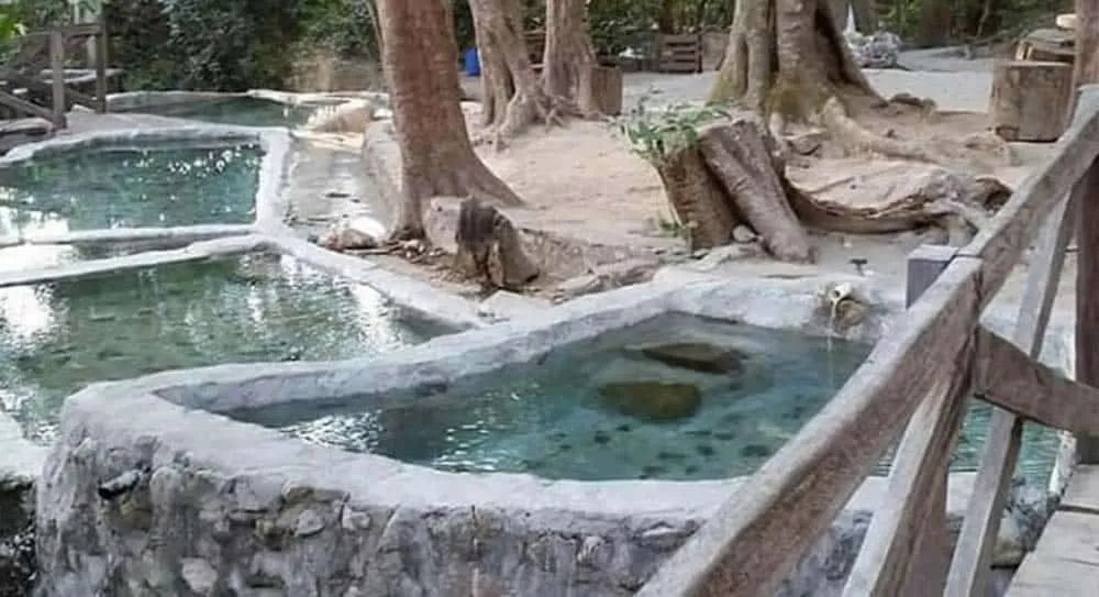 Tree-shaded pools at Nuevo Ixtlan Hot Springs near Guayabitos