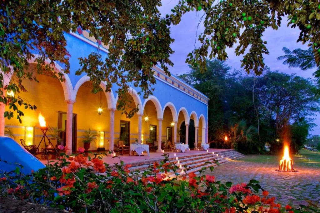 Hacienda Santa Rosa guest area surrounded by tropical Yucatan vegetation