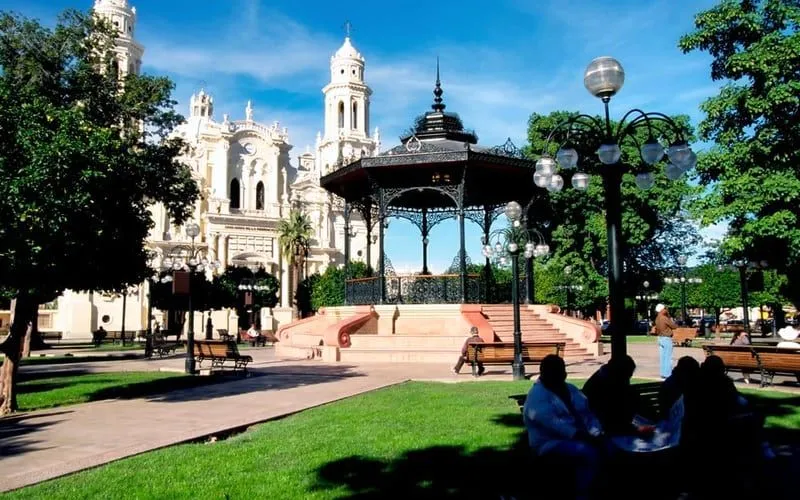 Downtown Hermosillo streets and plaza area during December holiday travel
