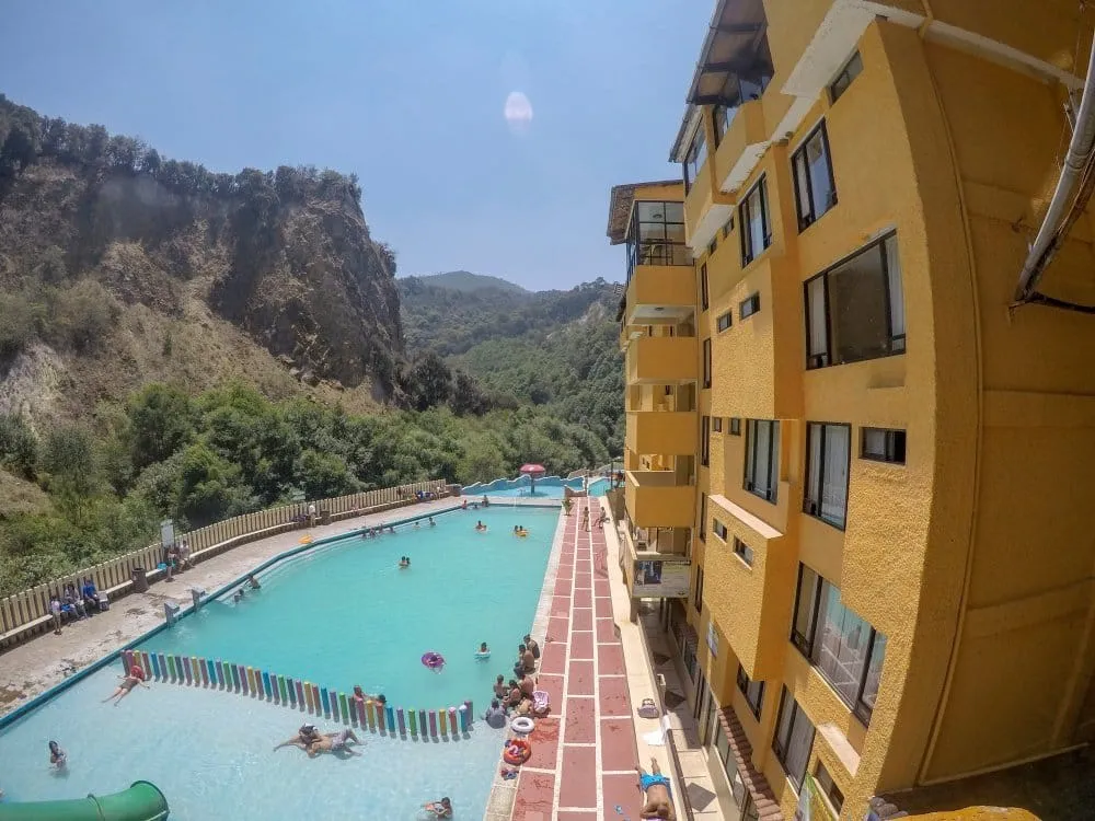 Hot springs pools at Chignahuapan Puebla Pueblo Magico — thermal baths at 38 degrees Celsius in Sierra Norte mountains