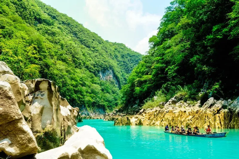 Turquoise waterfall pool in Huasteca Potosina east of San Luis Potosi city