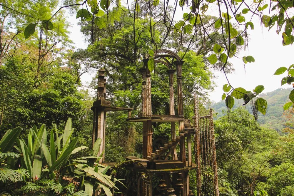 Concrete surrealist structures rising from the jungle at Las Pozas