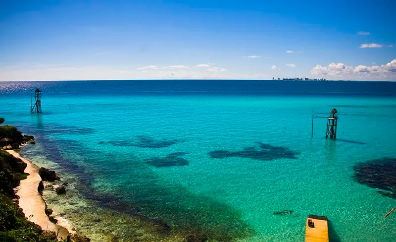 Rocky shoreline and reef water at Garrafon on the southern end of Isla Mujeres