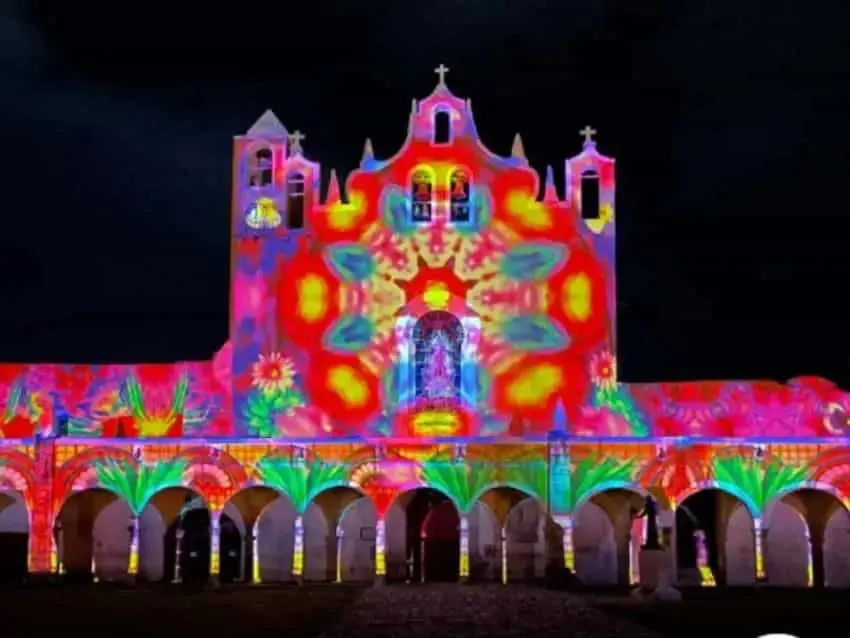 Paths of Light evening projection route through Izamal