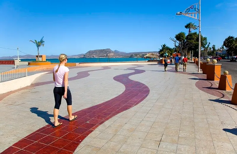 La Paz waterfront in Baja California Sur with calm bay waters