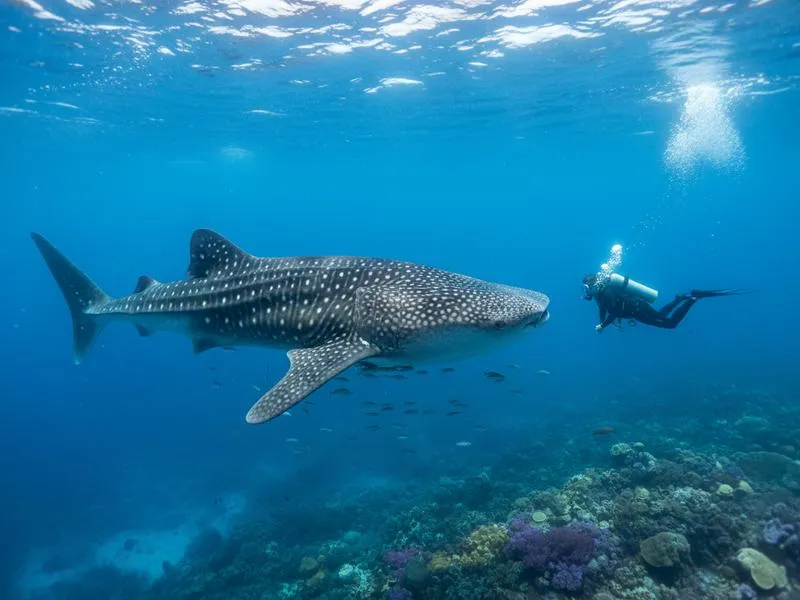 Scuba diving in the Sea of Cortez near La Paz Baja California with manta rays and coral reef marine life