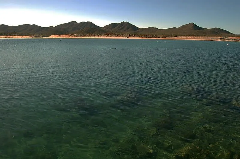 Fishing boats and rocky shoreline at Ensenada de Muertos near La Ventana Bay