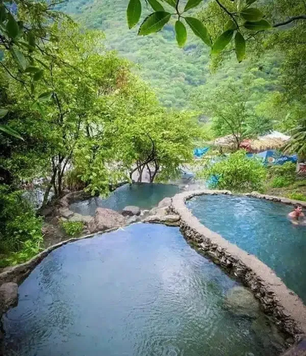 Stone thermal pools at Las Pilitas hot springs outside Tonala