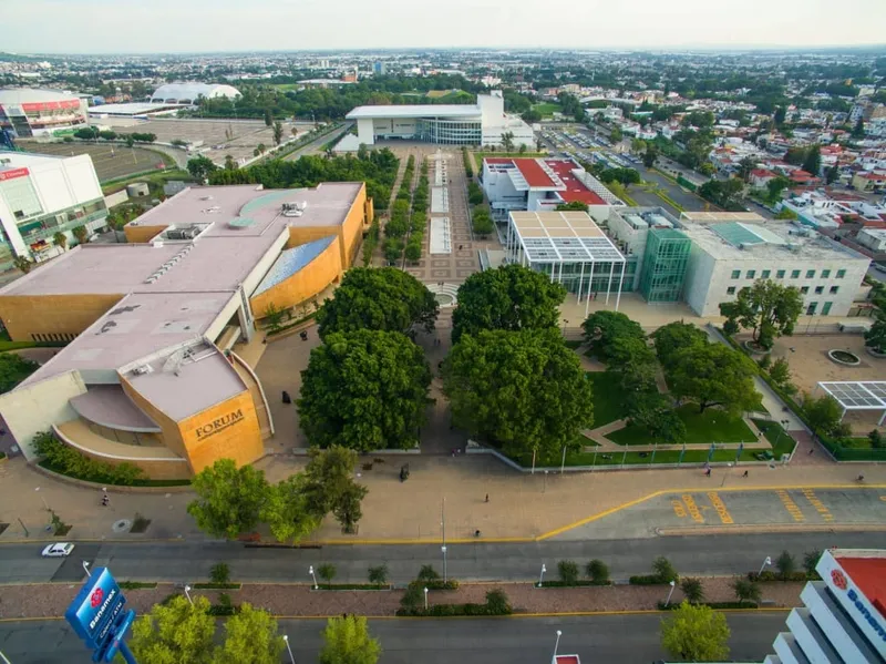Forum Cultural Guanajuato plaza in Leon with modern museum buildings and open walkways